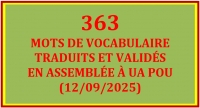 LISTE DES 363 MOTS TRADUITS ET VALIDÉS À UA POU (12/09/2025)